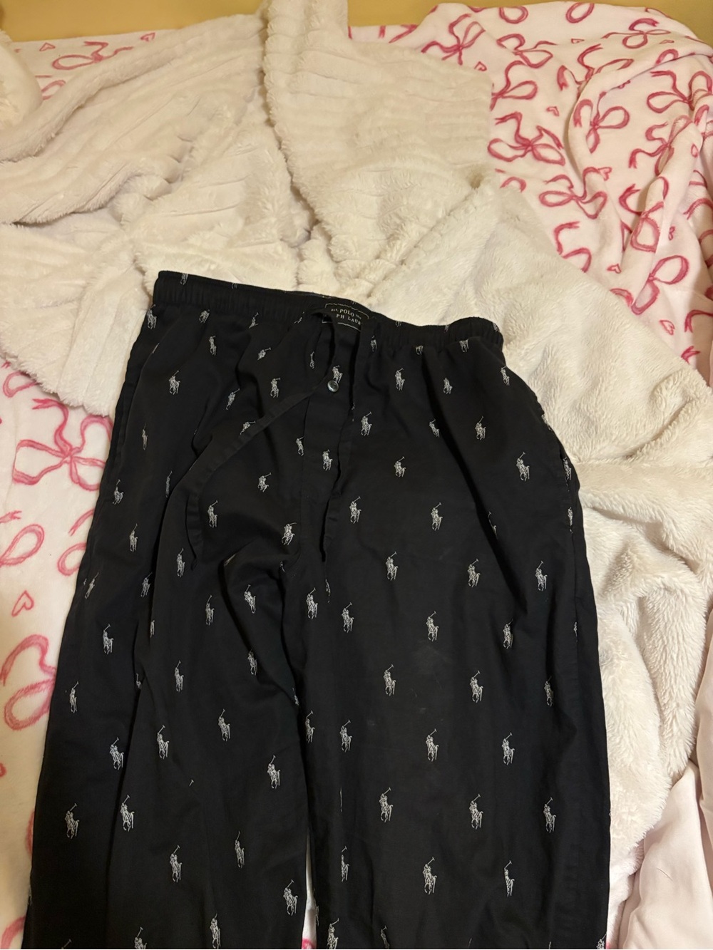 Ralph Lauren Black Men’s Lounge Pants with White Polo Print